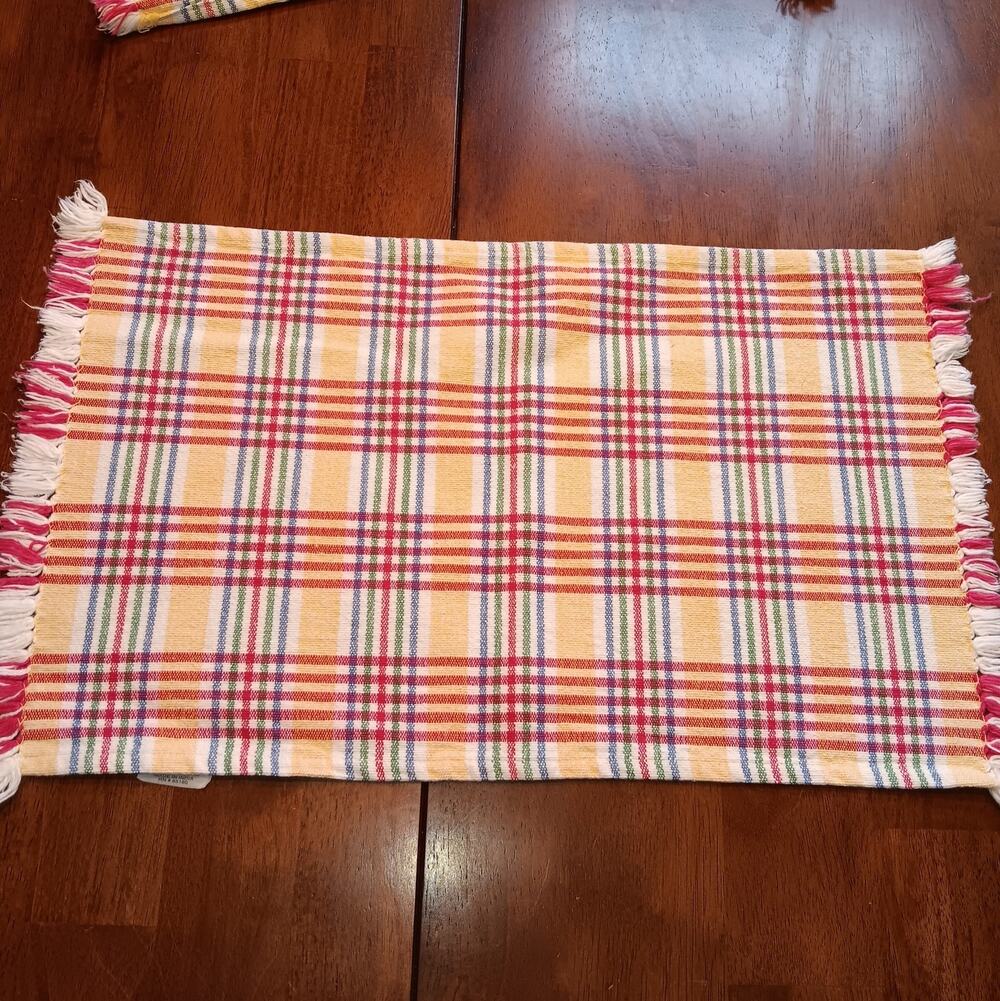 Park Designs Five Yellow Blue Green Red White Plaid 100% Cotton Placemats